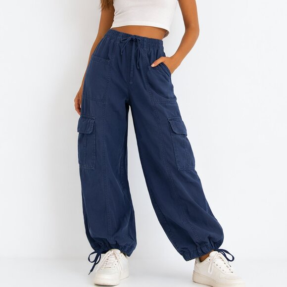 aerie Pants - Aerie Navy Blue ‘Go-For-It’ 100% Cotton High-Waist Cargo Pants | Size Small